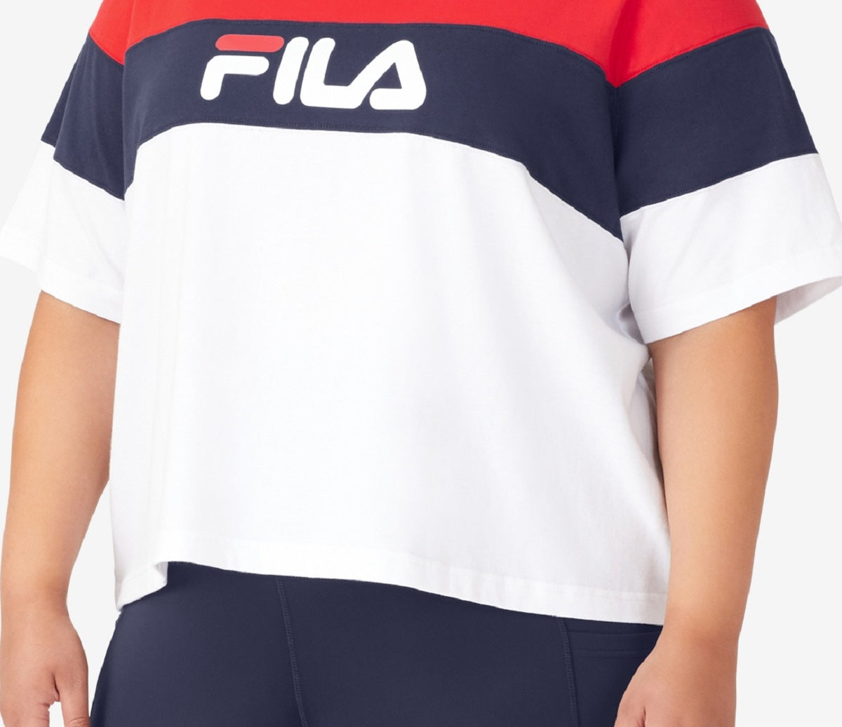 Fila Women's Check It Out Cotton Colorblocked T-Shirt White Size 3X
