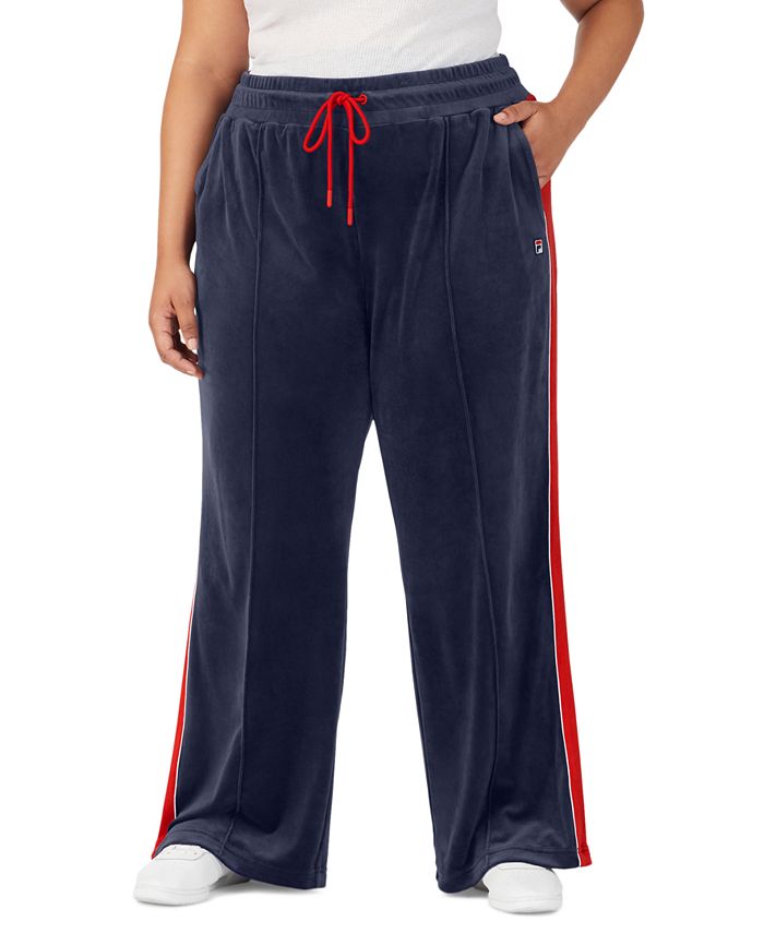 Fila Women's Valery Mid Rise Drawstring Velour Pants Blue Size 1X