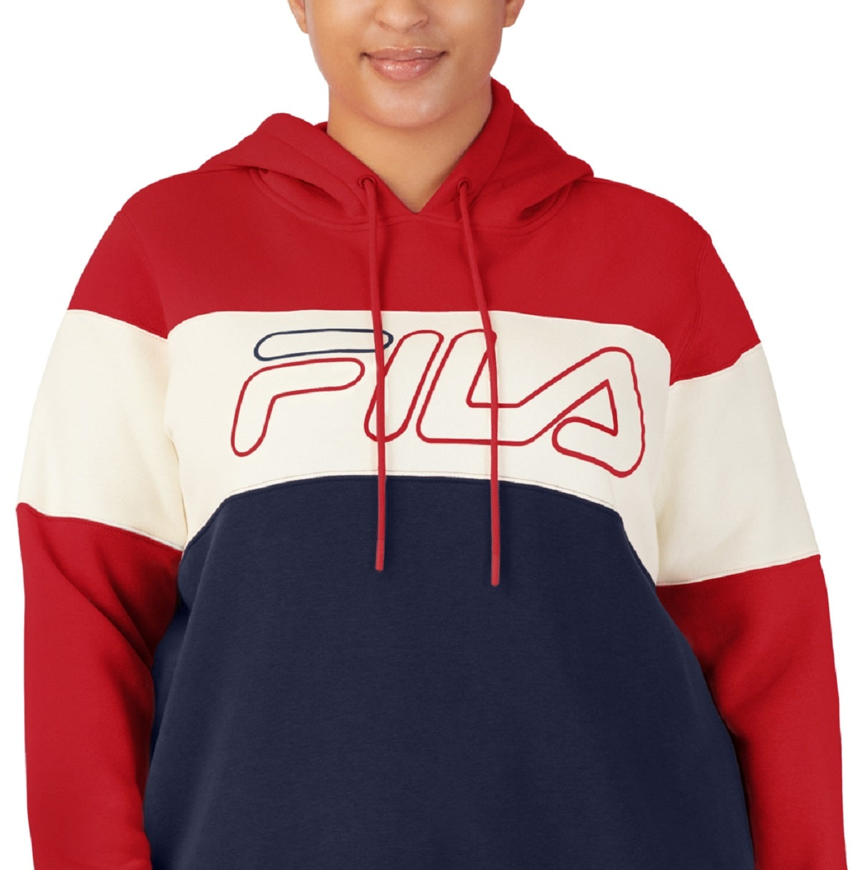 Fila Women's Timeless Logo Colorblocked Hoodie Red Size 4X