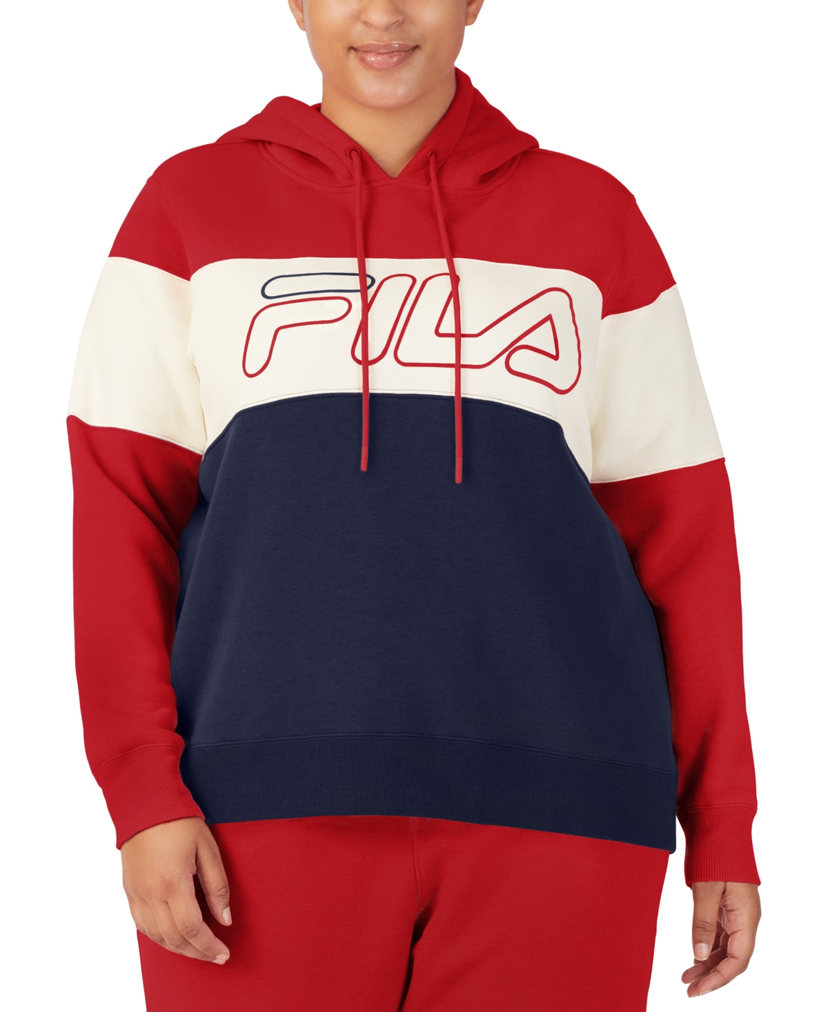 Fila Women's Timeless Logo Colorblocked Hoodie Red Size 4X