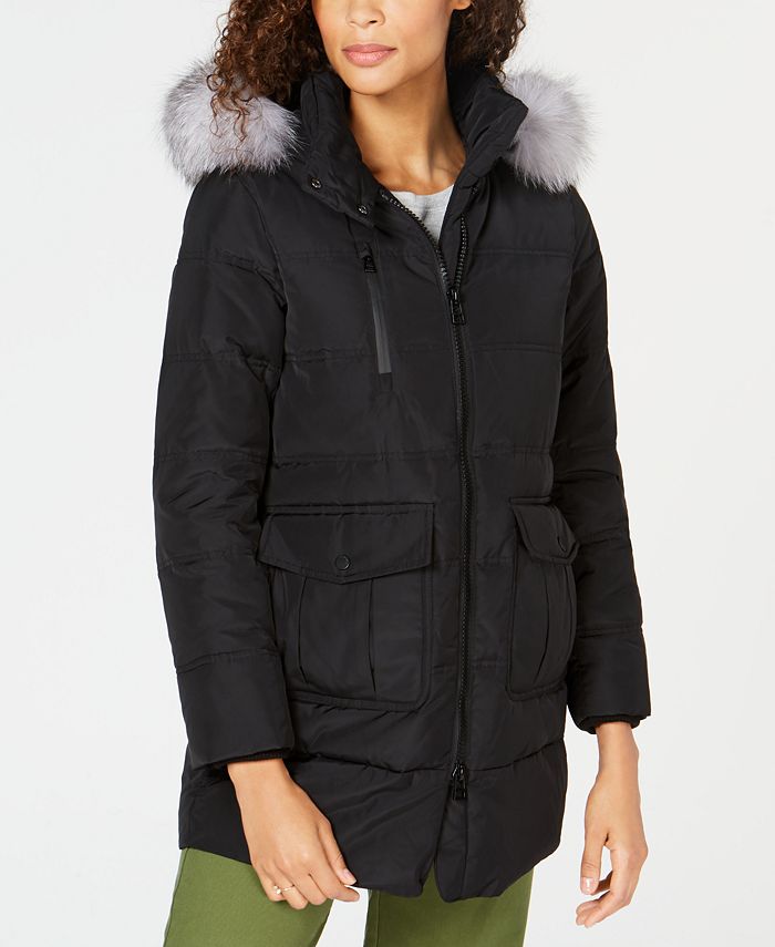 Andrew Marc Women's Fox Fur Trim Hooded Black Size Medium