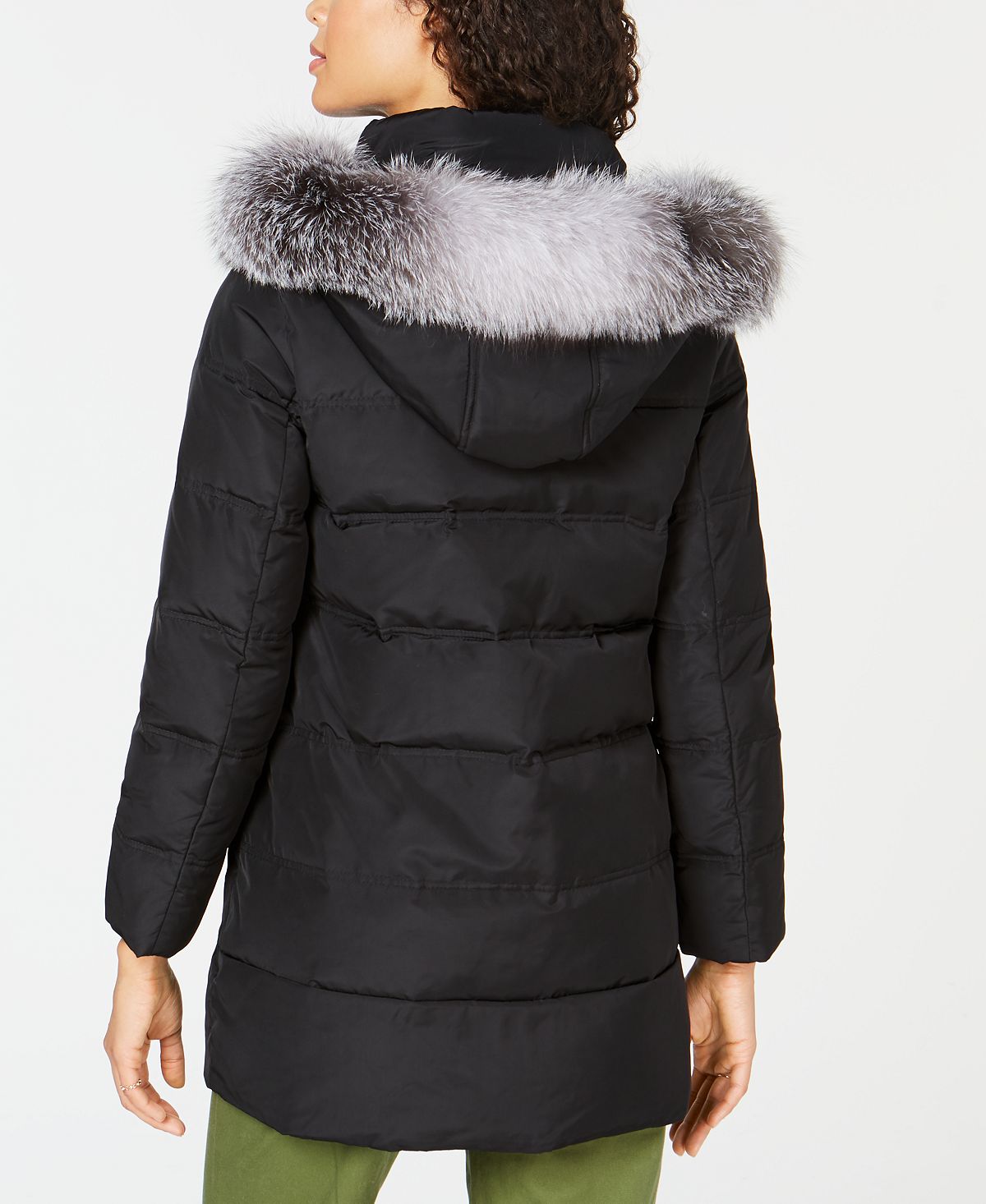 Andrew Marc Women's Fox Fur Trim Hooded Black Size Medium