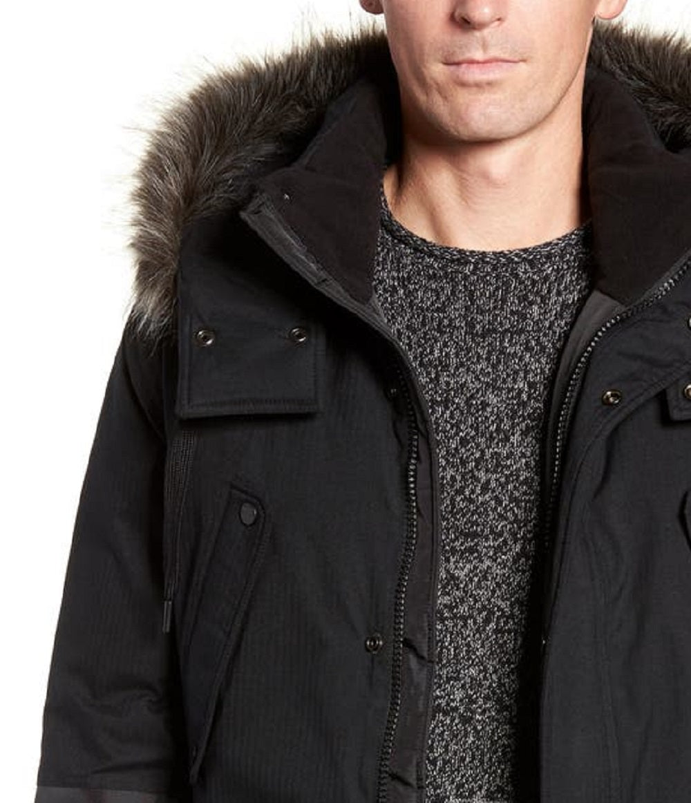 Marc New York Men's Mixed Media Parka With Removable Hood Black Size Medium