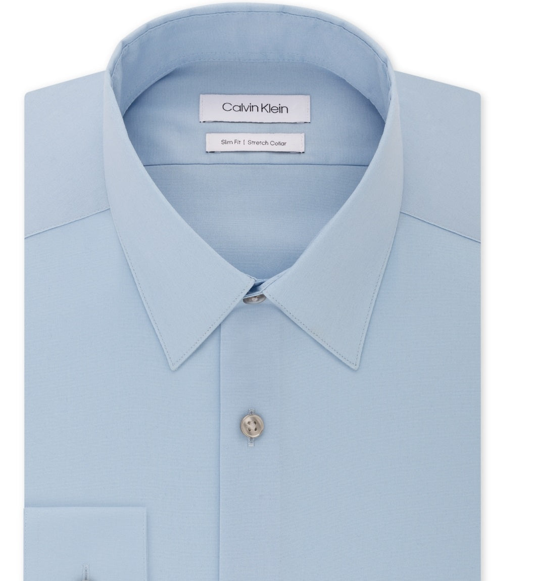 Calvin Klein Men's Slim Fit Stretch Flex Collar Dress Shirt Blue Size 15.5X34-35