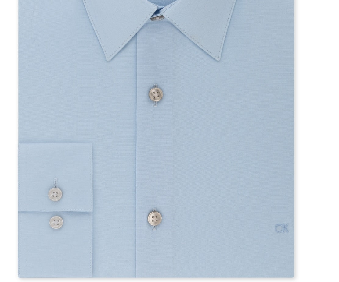 Calvin Klein Men's Slim Fit Stretch Flex Collar Dress Shirt Blue Size 15.5X34-35