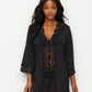 La Blanca Women's Cotton Crochet-Trim Tunic Swimsuit Black Size Medium