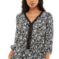 Adrienne Vittadini Women's 3/4 Sleeve Peplum Top Black Size Large