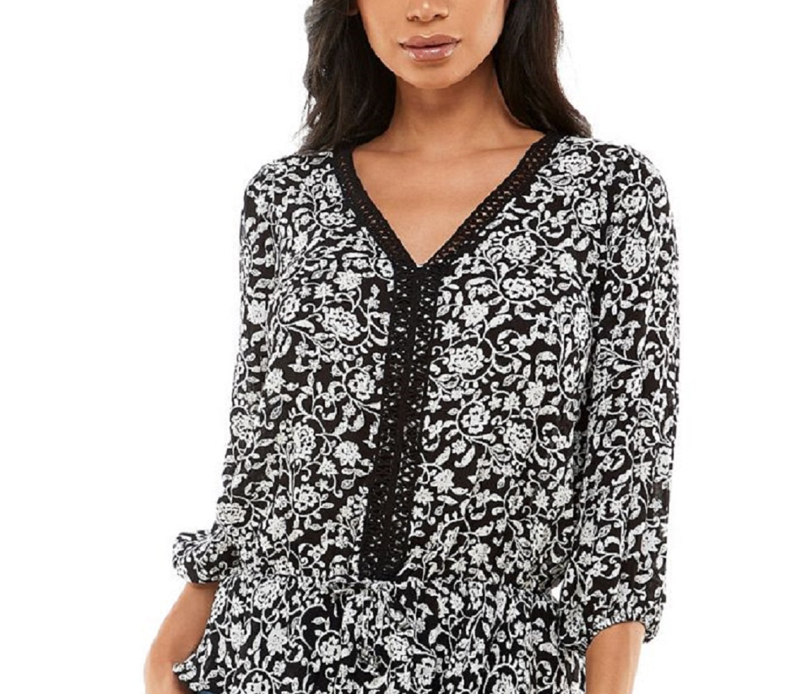 Adrienne Vittadini Women's 3/4 Sleeve Peplum Top Black Size Large