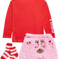 Max & Olivia Big Girl's 3 Pc Reindeer Top Faux Fur Shorts & Socks Pajama Set Red Size Small