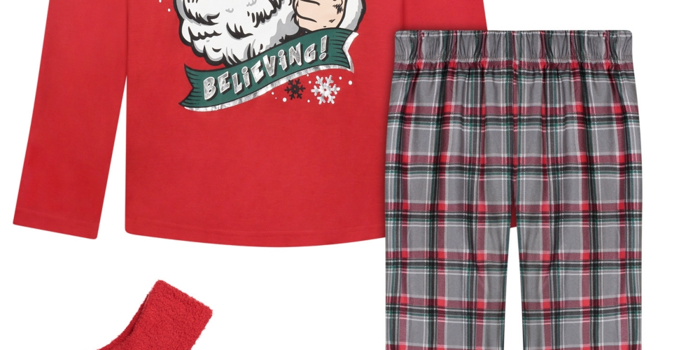 Max & Olivia Little Boy's Long Pajama T-shirt and Pants 2 Piece Set with Socks Red Size Small