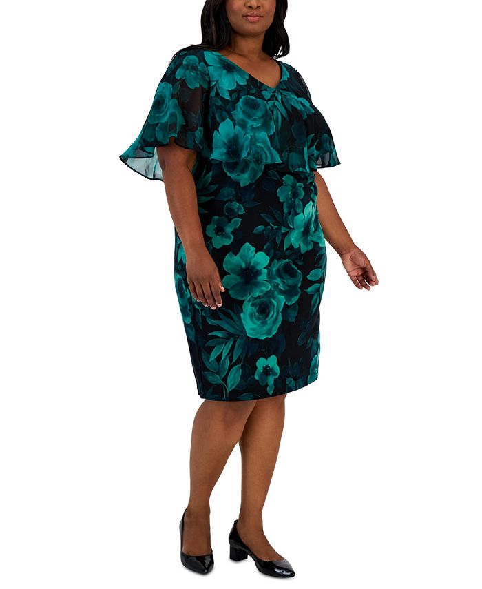 Connected Women's Printed Popover Sheath Dress Green Size 20W