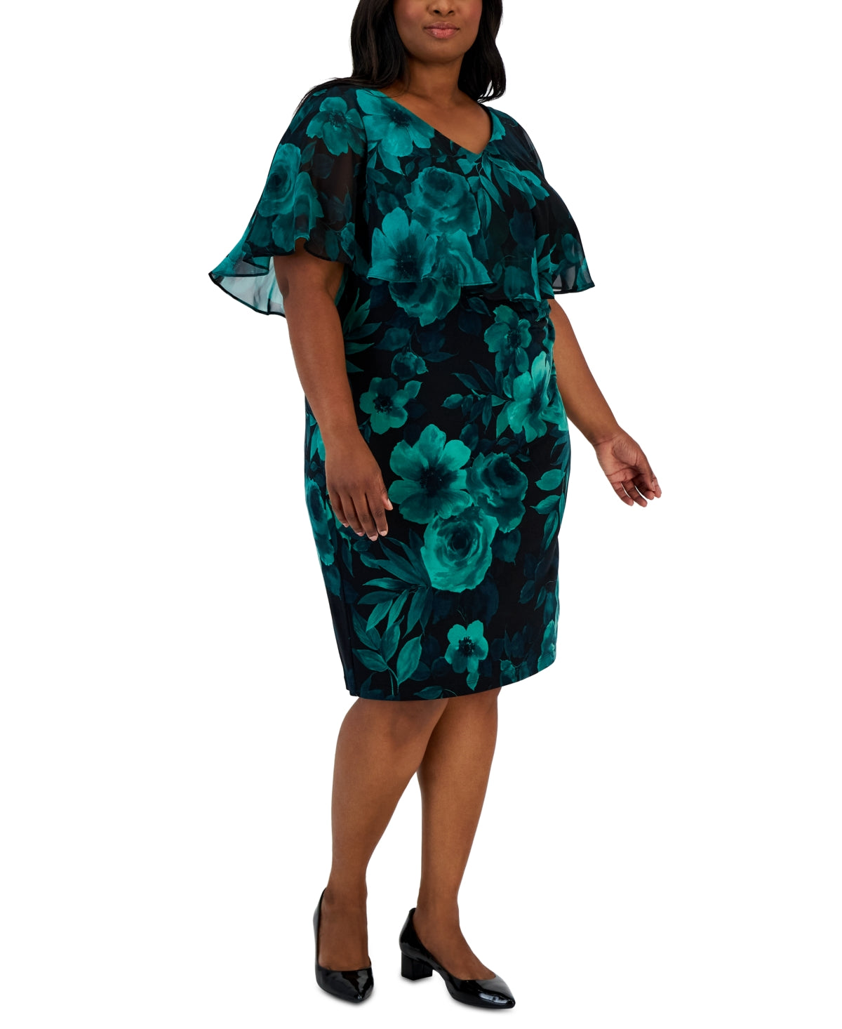 Connected Women's Printed Popover Sheath Dress Green Size 20W