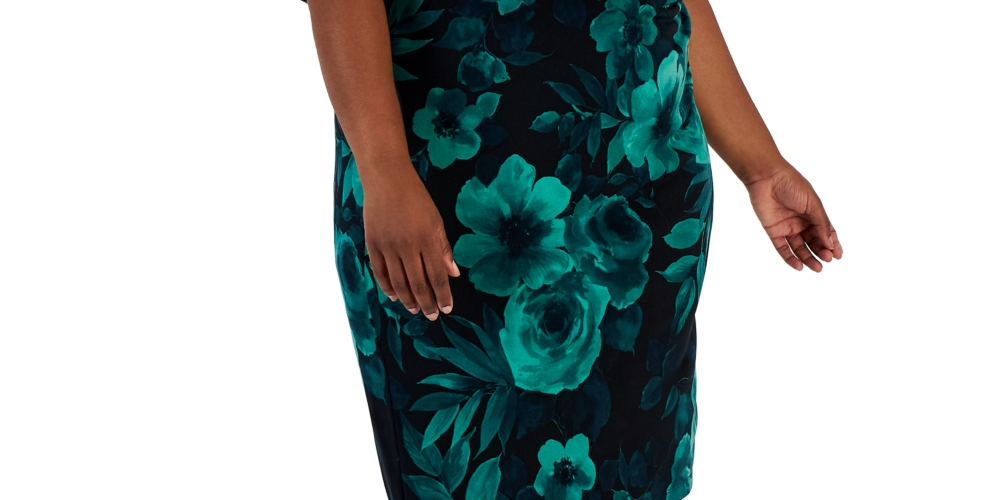 Connected Women's Printed Popover Sheath Dress Green Size 20W