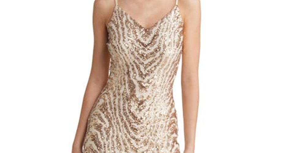 Connected Junior's Sequined Double v Neck Mini Dress Yellow Size Medium