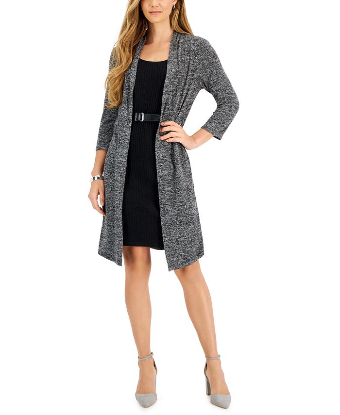 Connected Women's 3/4 Sleeve Belted Jacket Dress Gray Size 6