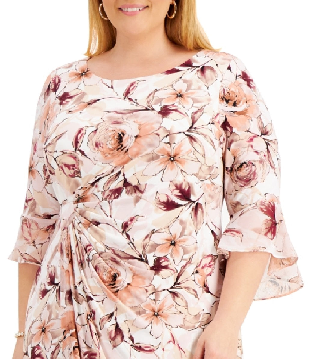 Connected Women's Gathered Waist 3/4 Sleeve Sheath Dress Brown Size 14W