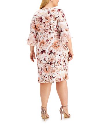 Connected Women's Gathered Waist 3/4 Sleeve Dress Brown Size 18W