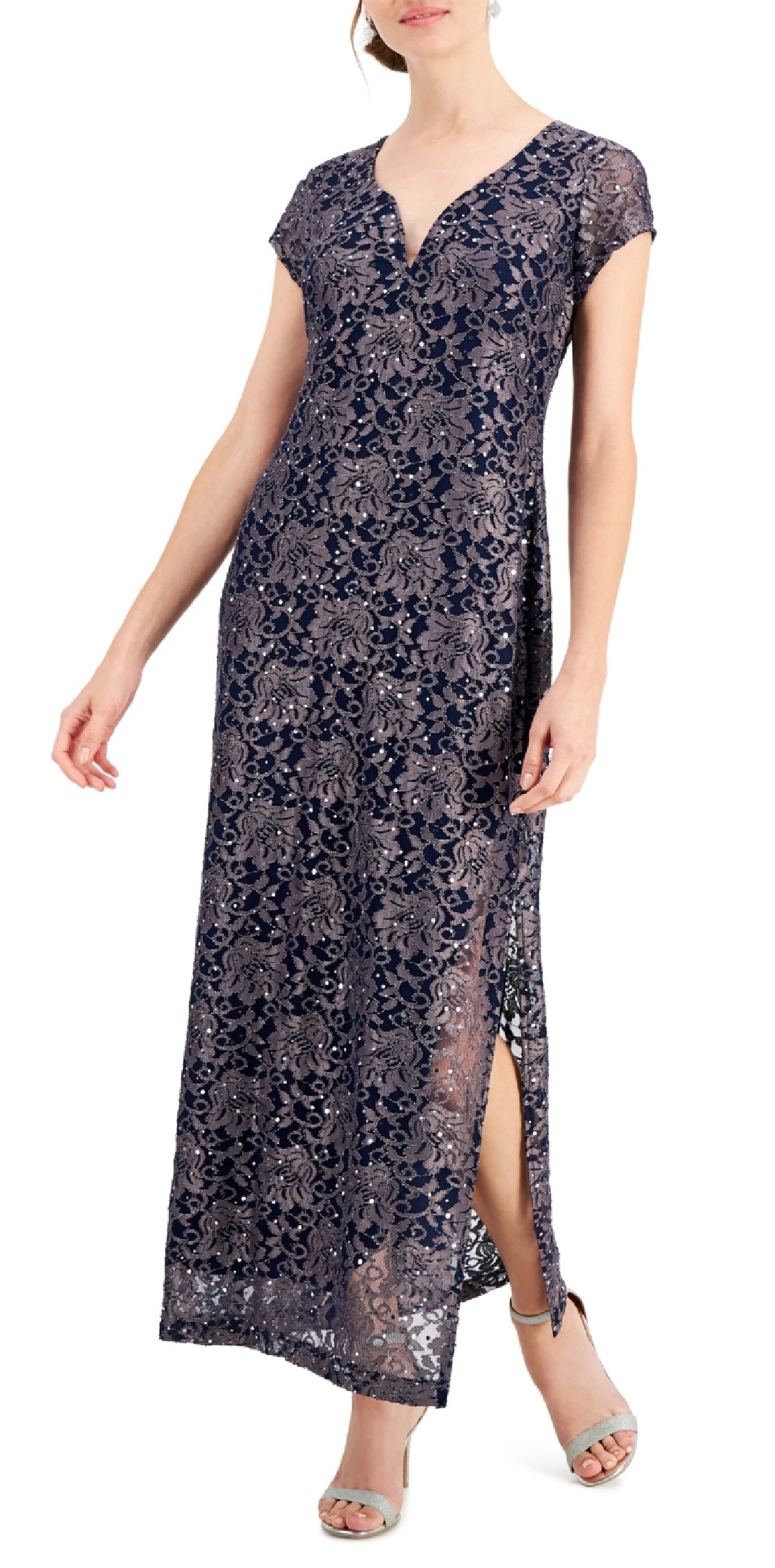 Connected Women's Printed Lace Gown Blue Size 16