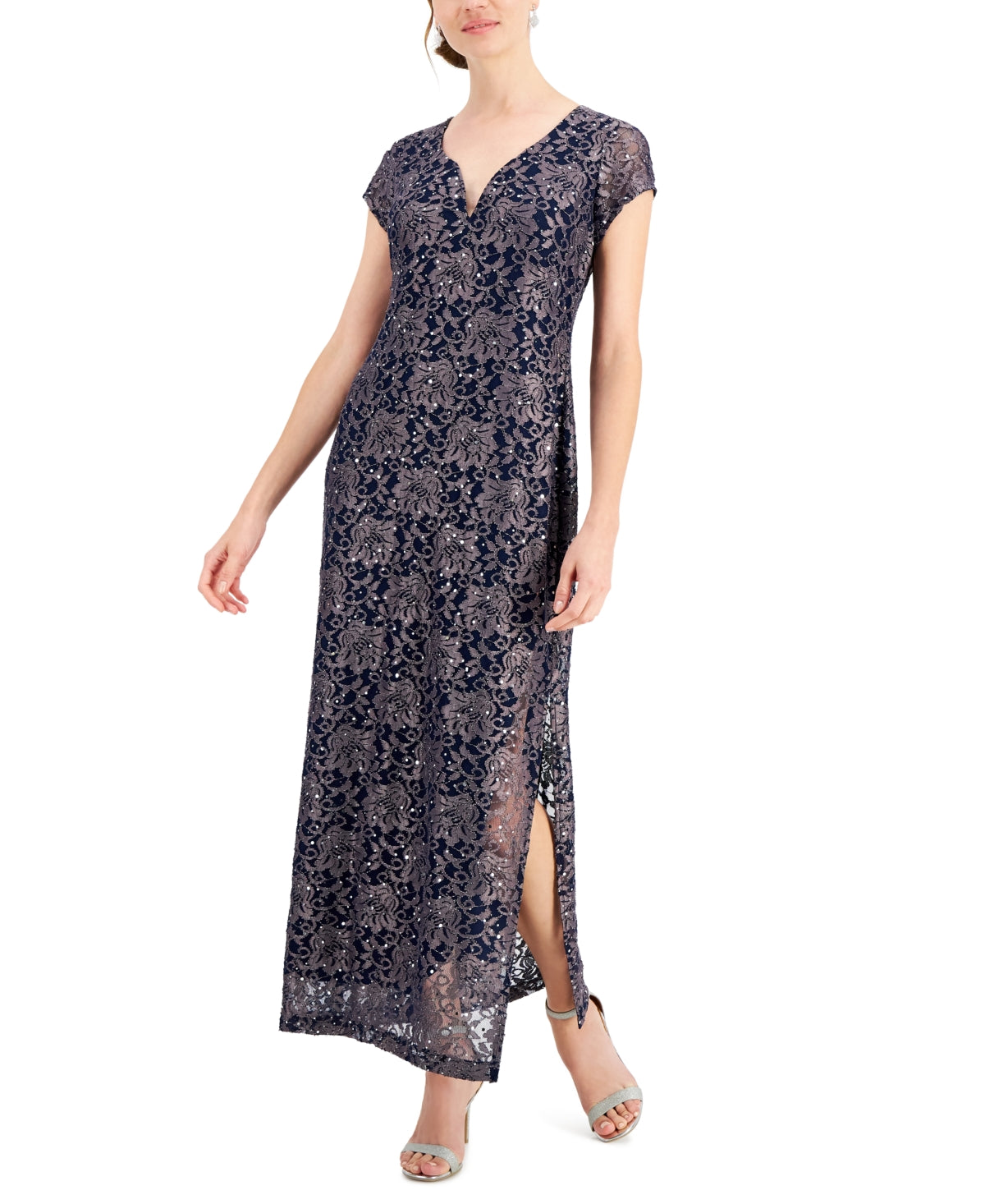 Connected Women's Printed Lace Gown Blue Size 16