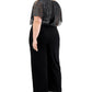 Connected Women's Flutter Sleeve Round Neck Wear To Work Wide Leg Jumpsuit Black Size 16W