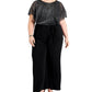 Connected Women's Flutter Sleeve Round Neck Wear To Work Wide Leg Jumpsuit Black Size 16W