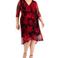 Connected Women's Floral Print Faux Wrap Dress Red Size 18W
