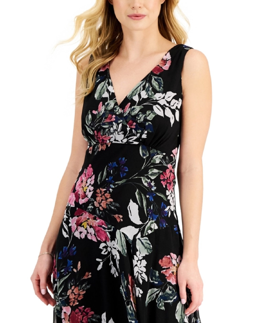 Connected Women's Chiffon Floral Print Dress Black Size 8