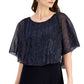 Connected Women's Metallic Threaded Cape Dress Blue Size 12Petite