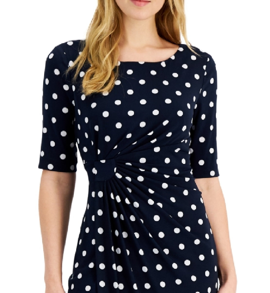 Connected Women's Dot Print Side Tab Sheath Dress Blue Size 12Petite