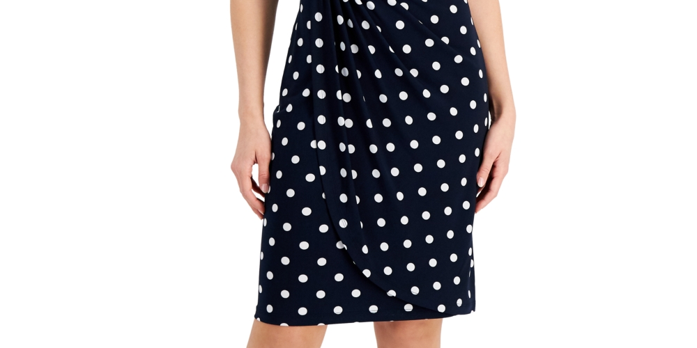 Connected Women's Dot Print Side Tab Sheath Dress Blue Size 12Petite