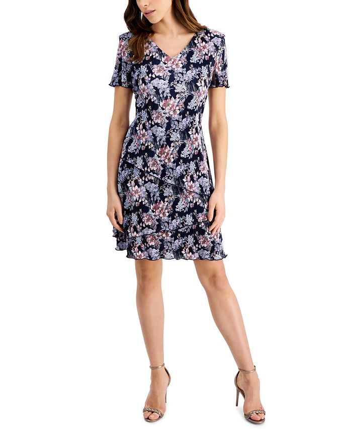 Connected Women's Pleated Printed Tiered Sheath Dress Pink Size 8