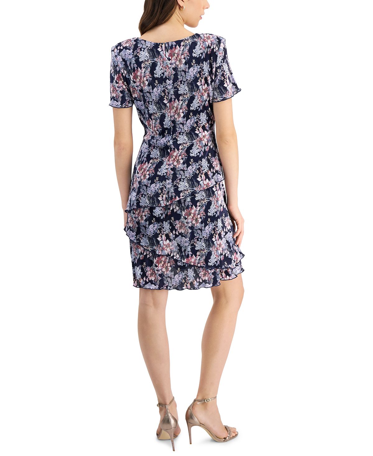 Connected Women's Pleated Printed Tiered Sheath Dress Pink Size 8