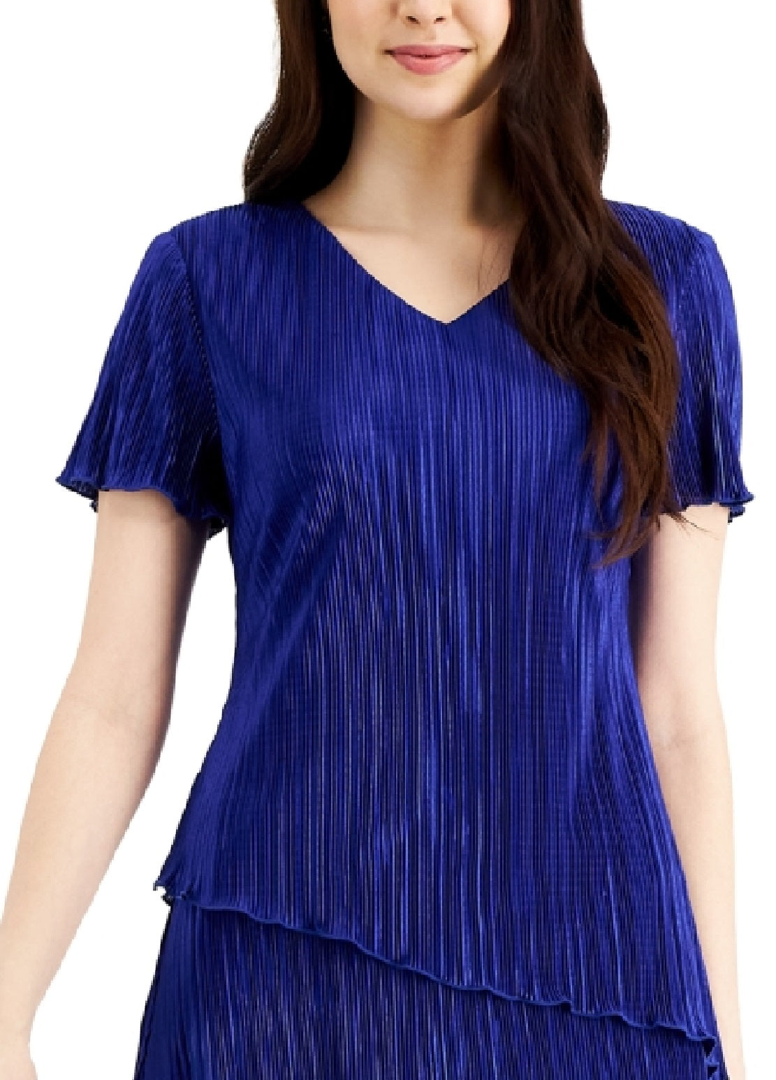 Connected Women's Tiered Pleated Sheath Dress Blue Size 12Petite