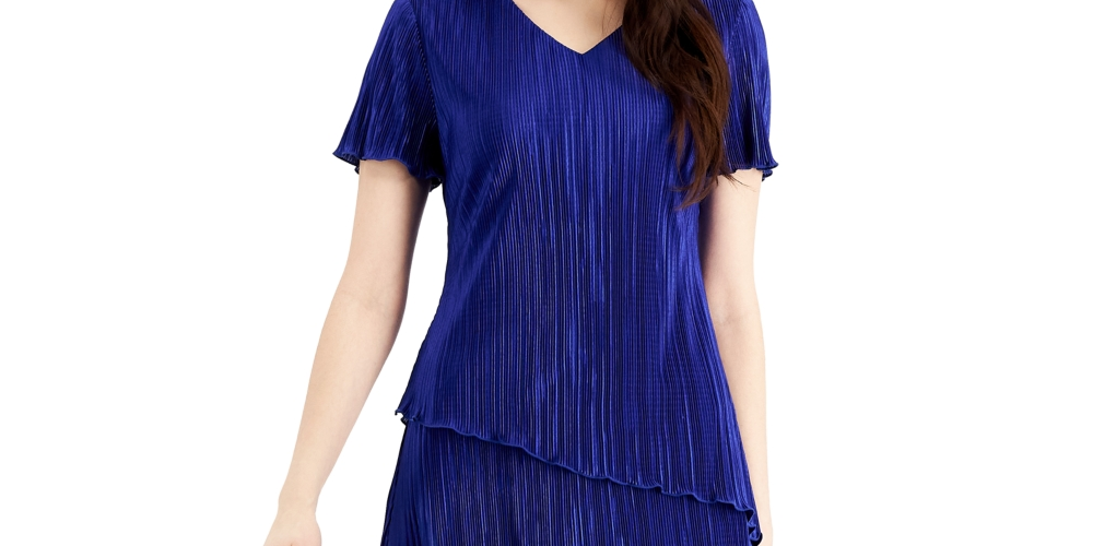 Connected Women's Tiered Pleated Sheath Dress Blue Size 12Petite