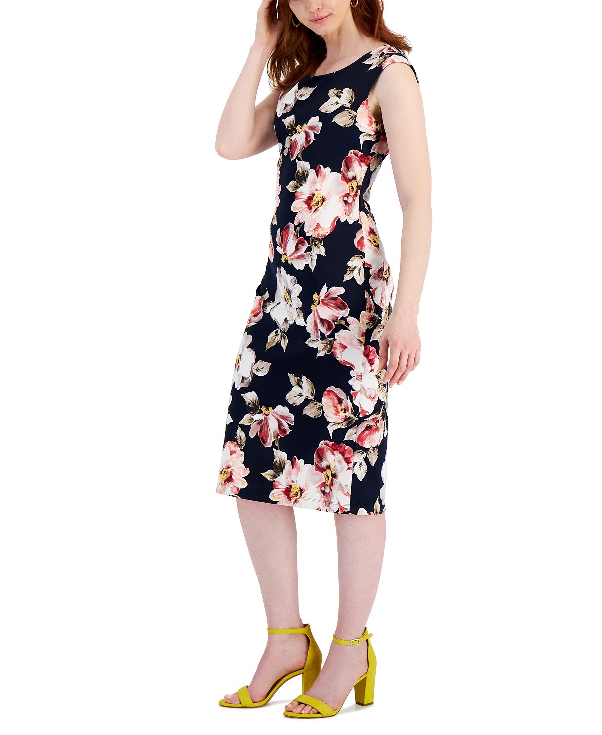 Connected Women's Floral Print Midi Dress Blue Size 16