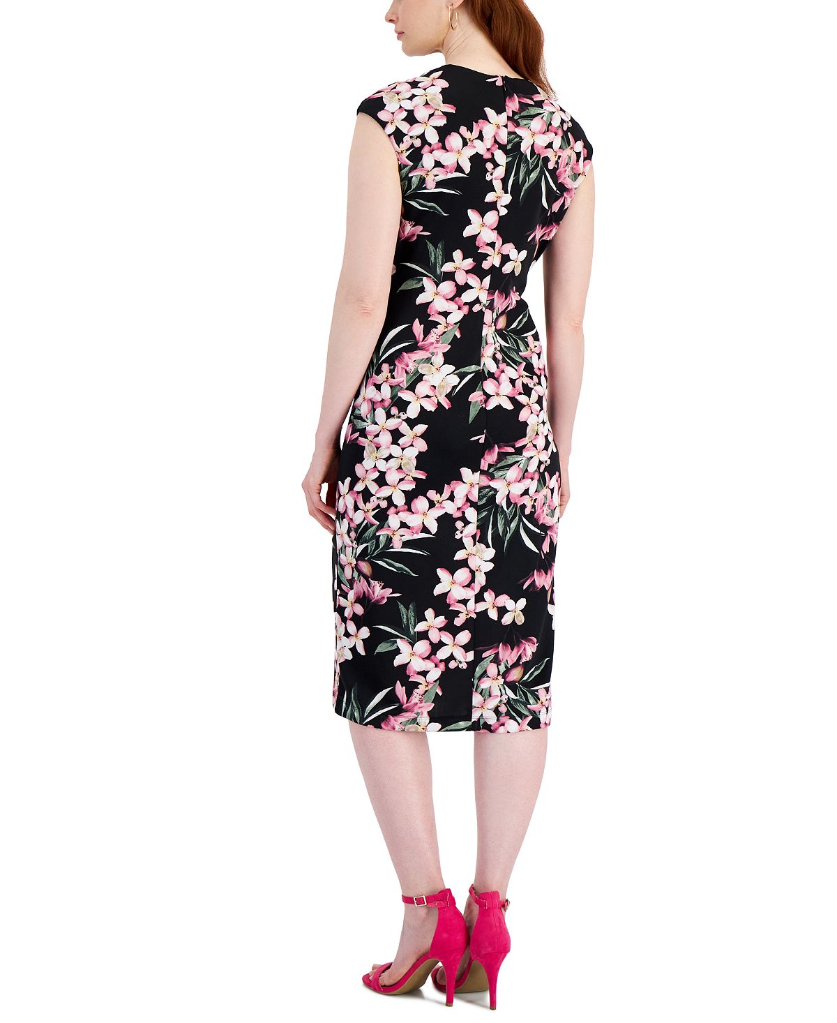 Connected Women's Floral Print Midi Dress Pink Size 10