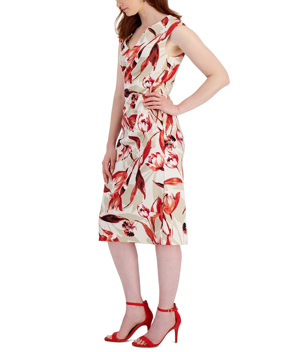 Connected Women's Floral Print Midi Dress Brown Size 6