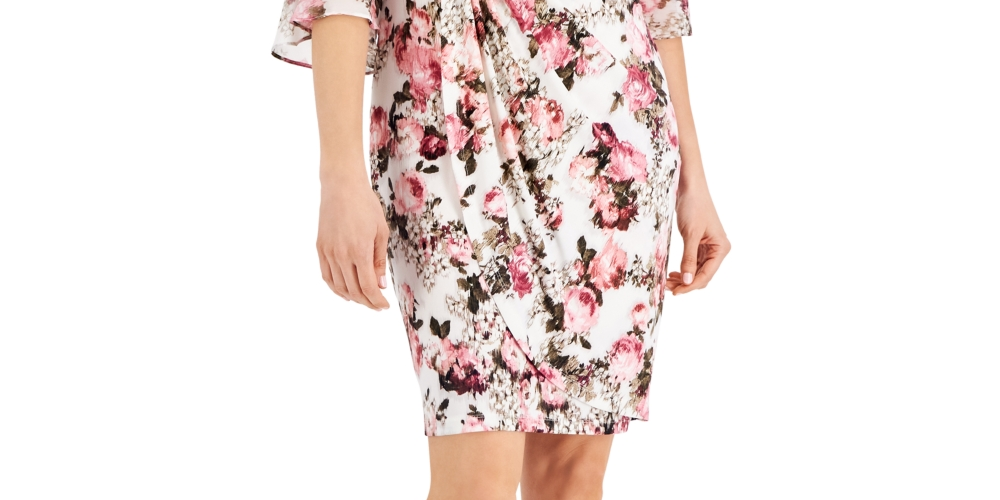 Connected Women's 3/4 Sleeve Sheath Dress Pink Size 14Petite