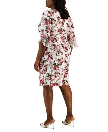 Connected Women's 3/4 Sleeve Sheath Dress Red Size 14W