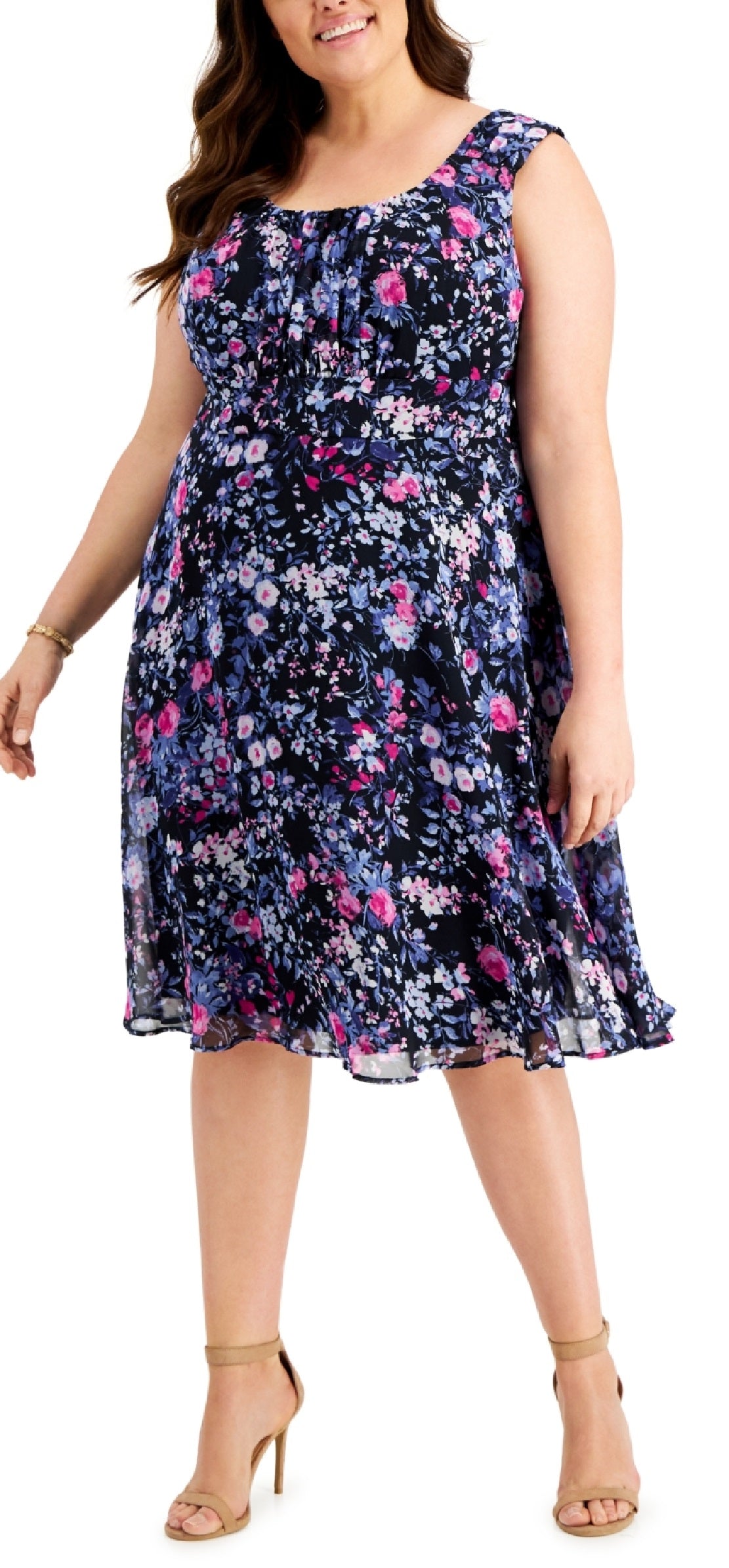 Connected Women's Chiffon Fit & Flare Dress Blue Size 20W