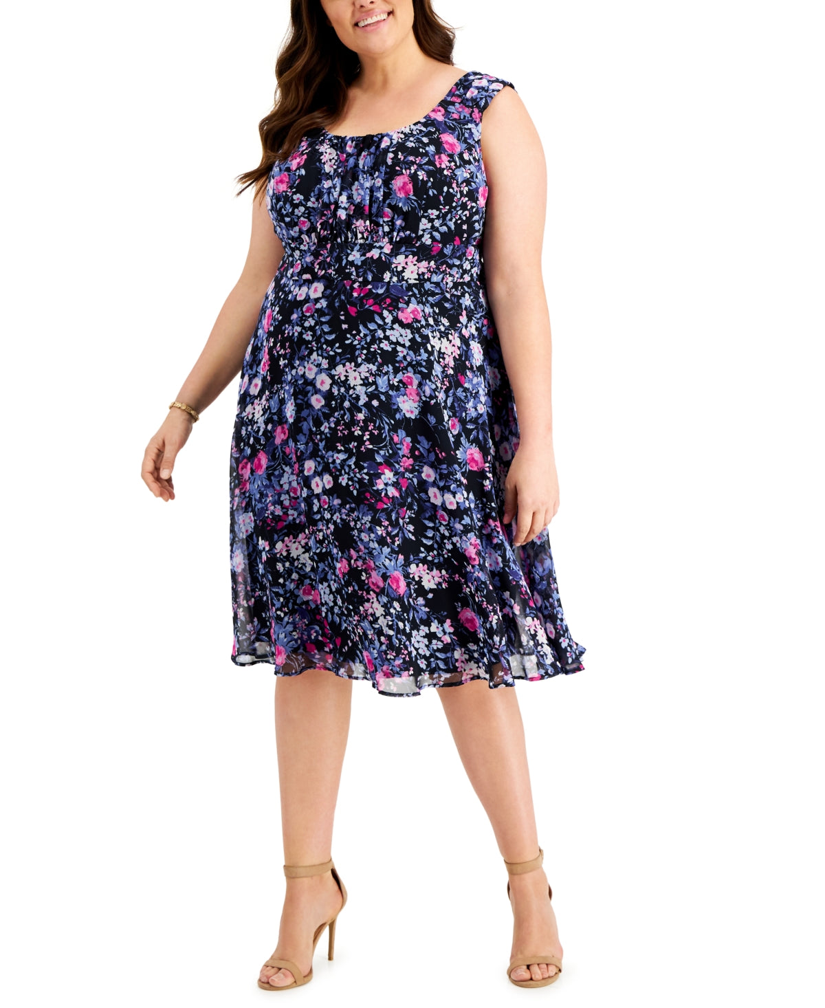 Connected Women's Chiffon Fit & Flare Dress Blue Size 20W