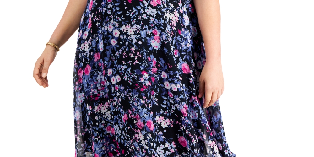 Connected Women's Chiffon Fit & Flare Dress Blue Size 20W