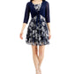 Connected Women's 2 Pc Printed Dress & Mesh Jacket Blue Size 6Petite