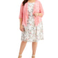 Connected Women's Printed Dress And Mesh Jacket White Size 18W