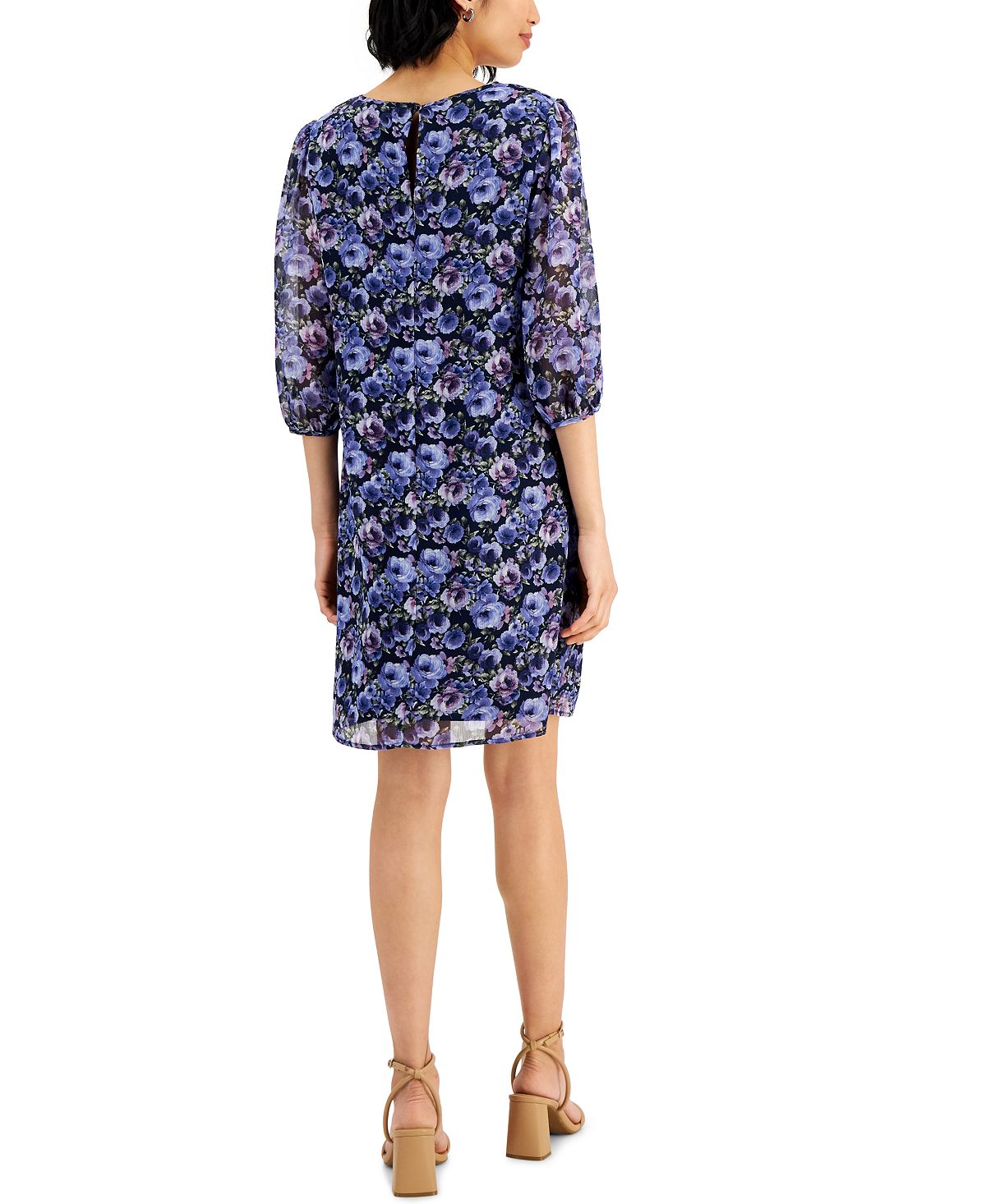 Connected Women's Floral Print A Line Dress Blue Size 6