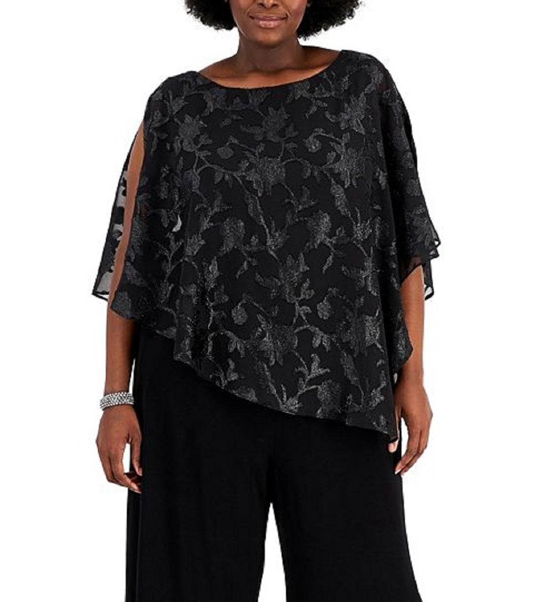 Connected Women's Asymmetrical Overlay Jumpsuit Black Size 18W