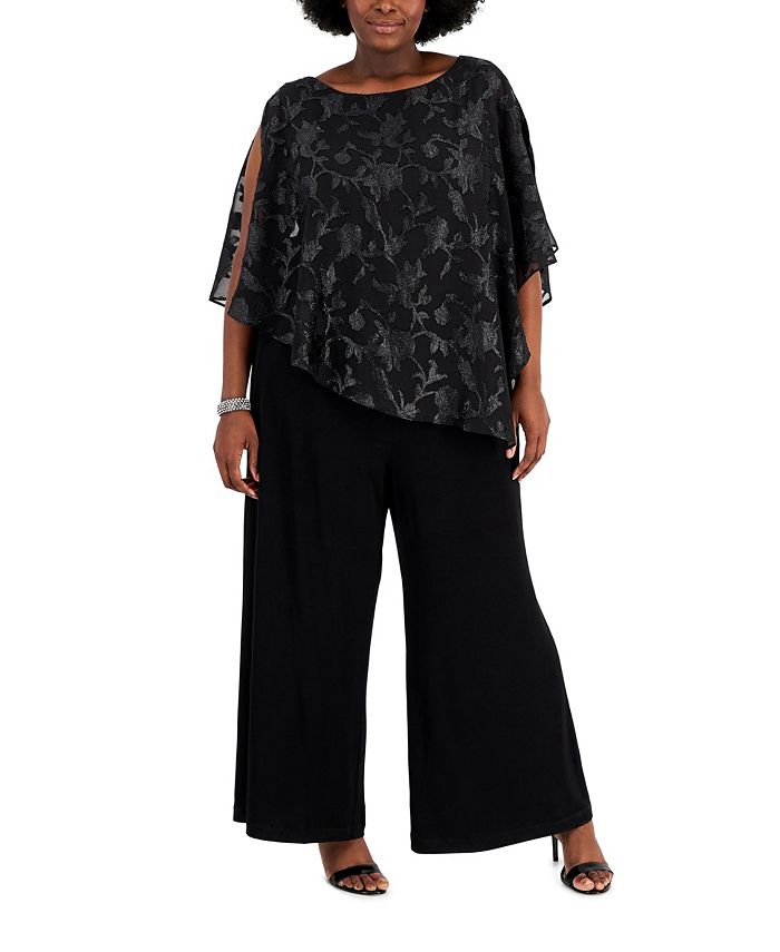 Connected Women's Asymmetrical Overlay Jumpsuit Black Size 20W