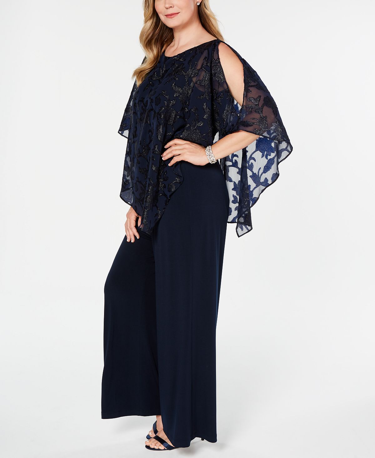Connected Women's Asymmetrical Overlay Jumpsuit Black Size 20W