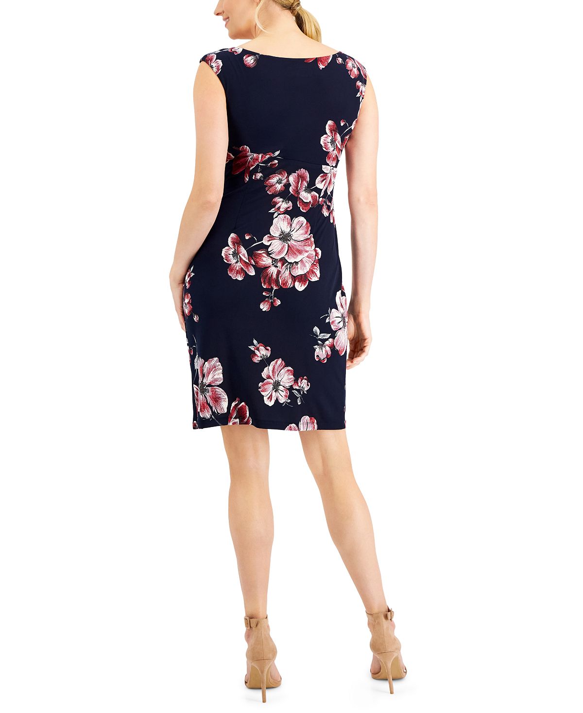 Connected Women's Cap Sleeve Side Tab Sheath Dress Blue Size 8Petite