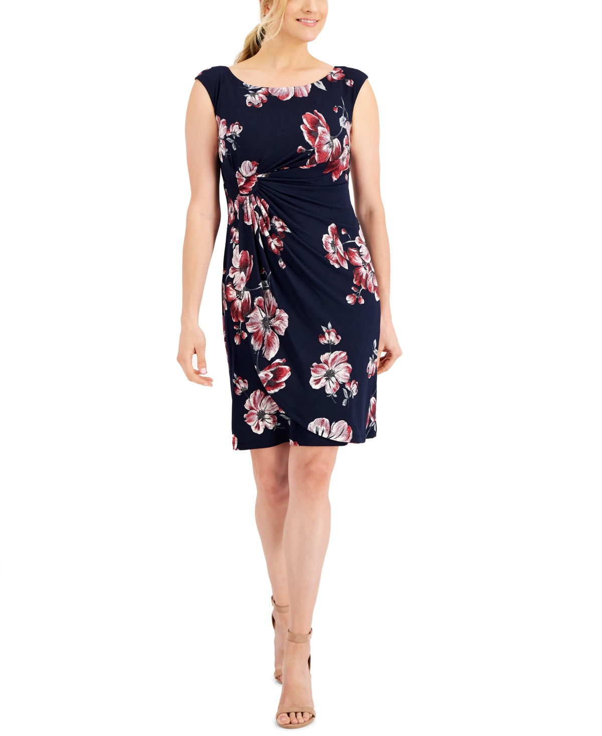 Connected Women's Cap Sleeve Side Tab Sheath Dress Blue Size 8Petite